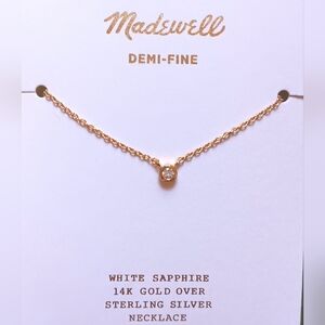 White sapphire bezel 14k gold plated sterling silver chain